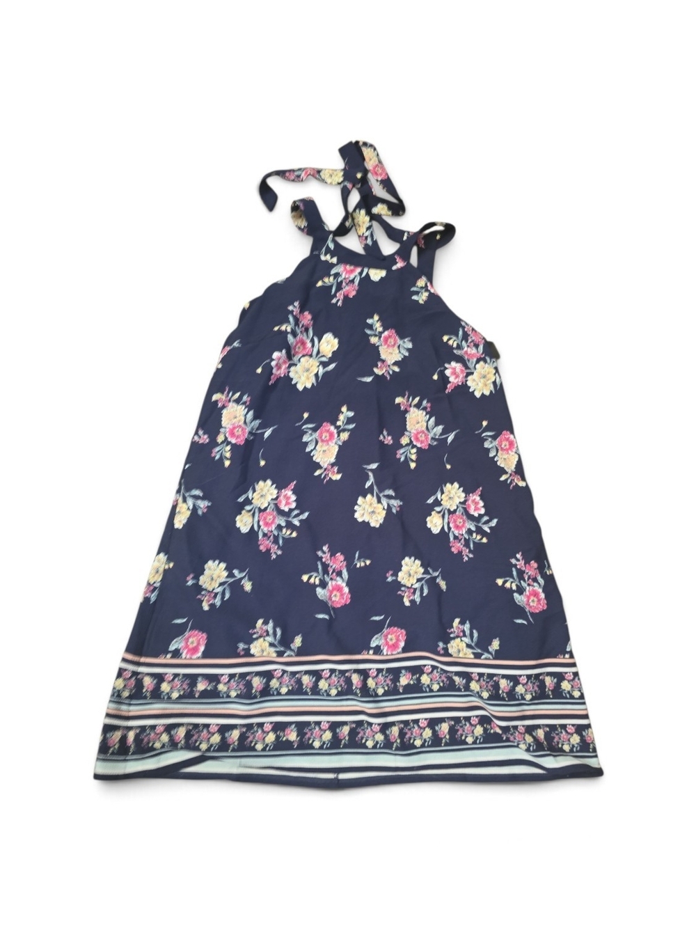 Trixxi Navy Floral Backless Halter Dress with Pink & Yellow Flowers
